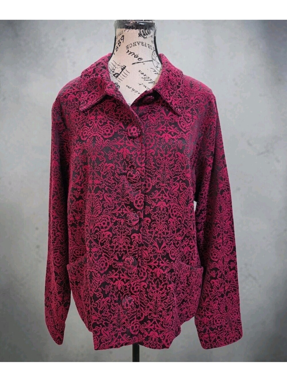 Croft & Barrow Womens XL Tapestry Jacquard Jacket Blazer Crimson Gothic Romance